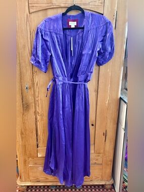 NWT Maeve Anthropologie Purple Maxi Wrap Dress with Short Sleeves sz XS